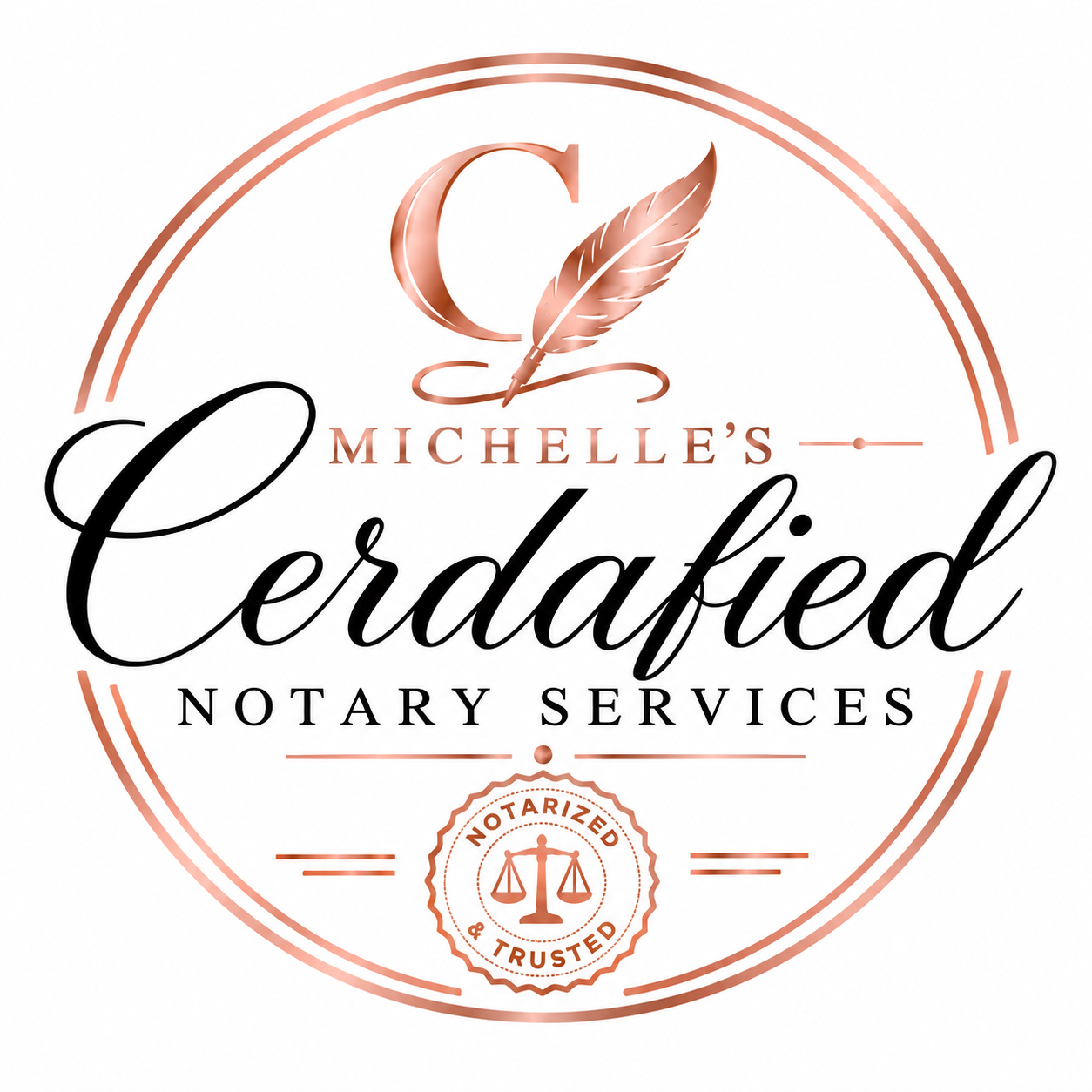 Michelle's Cerdafied Notary Services circular rose-gold seal